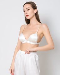 100% Silk Satin Soft Breathable Cap Wireless Bra White