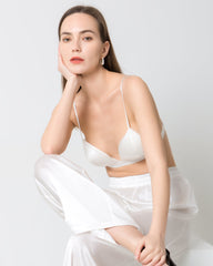 100% Silk Satin Soft Breathable Cap Wireless Bra White