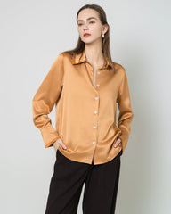 Contrast Collar Silk Blouse Orange