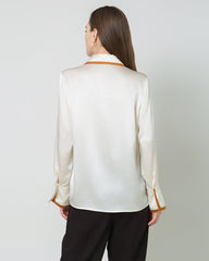Contrast Collar Silk Blouse White