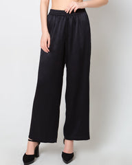Women's Silk Satin Wide-Leg Pants Black