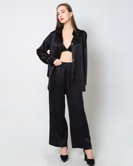 Women's Silk Satin Wide-Leg Pants Black