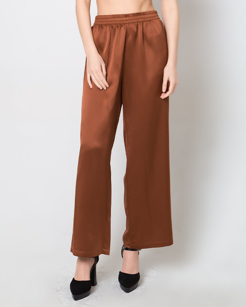 Women's Silk Satin Wide-Leg Pants Brown