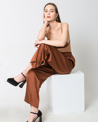 Women's Silk Satin Wide-Leg Pants Brown