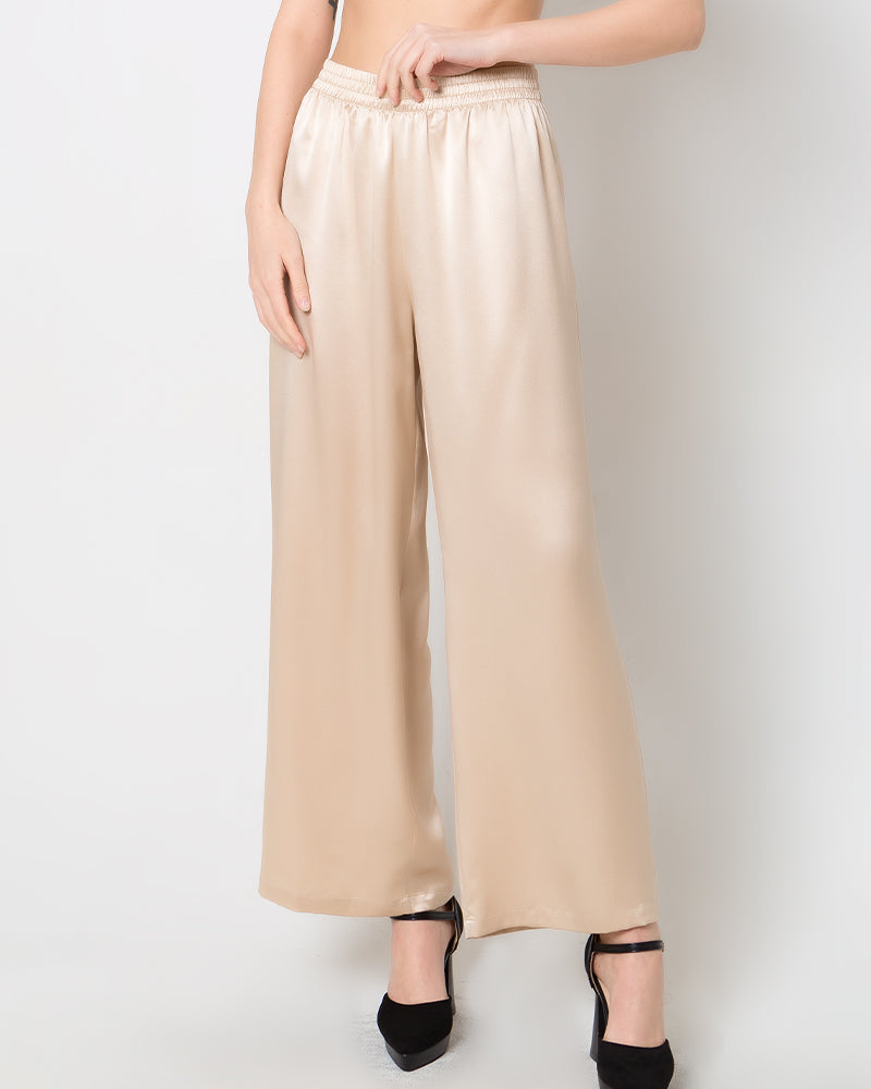 Women's Silk Satin Wide-Leg Pants Champagne