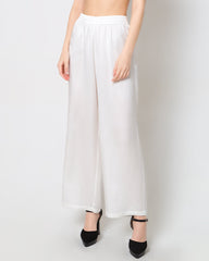 Women's Silk Satin Wide-Leg Pants White