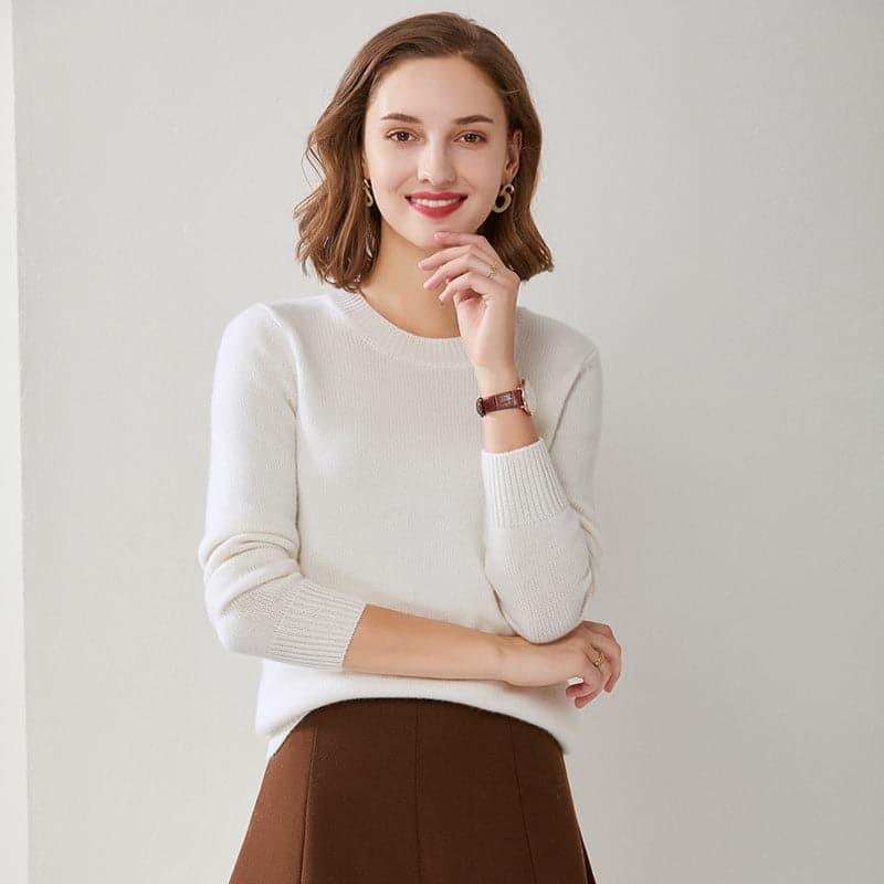 Pure Cashmere Crew-Neck Sweater White