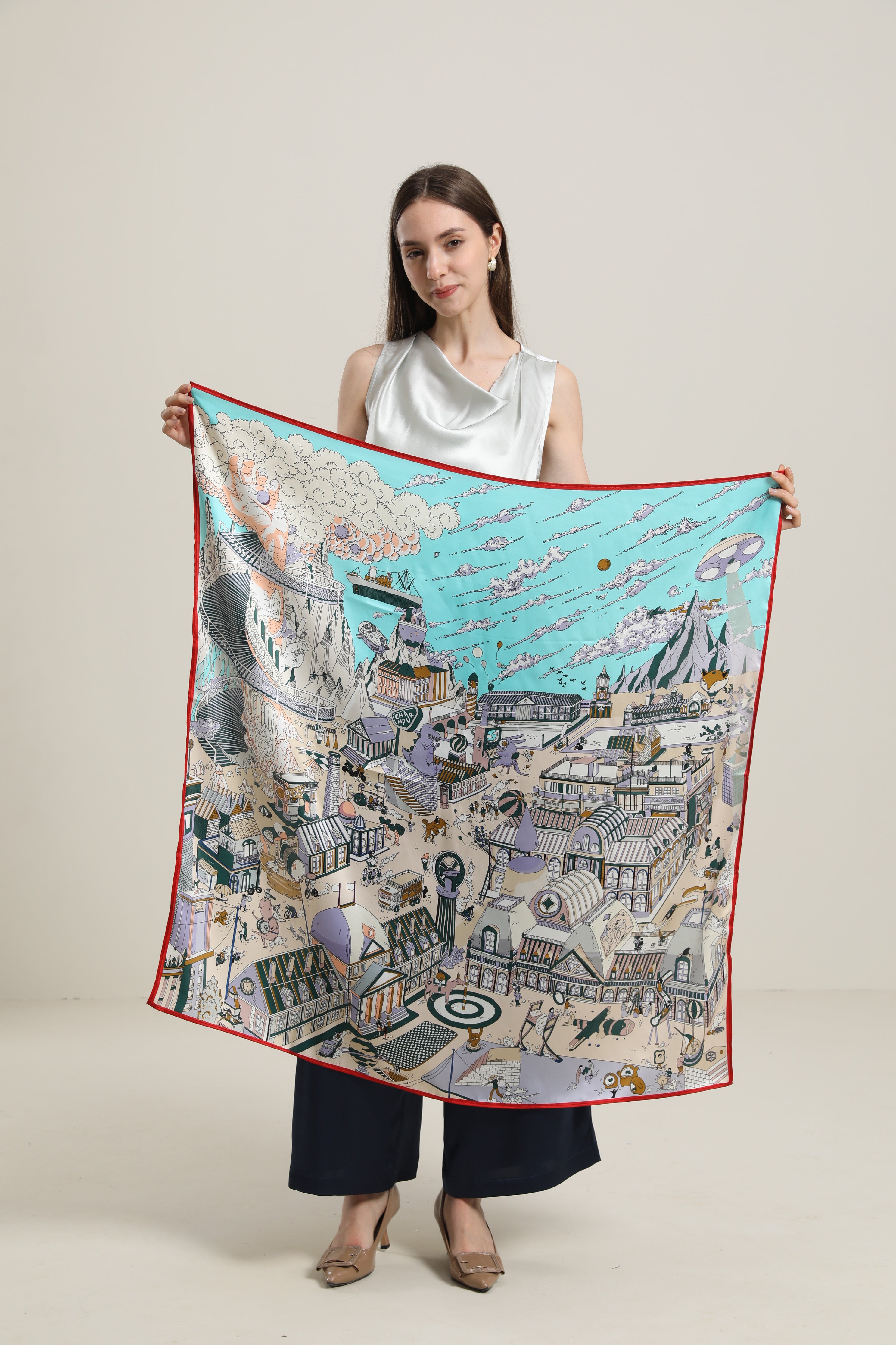 Red Piped Edges Silk Scarf