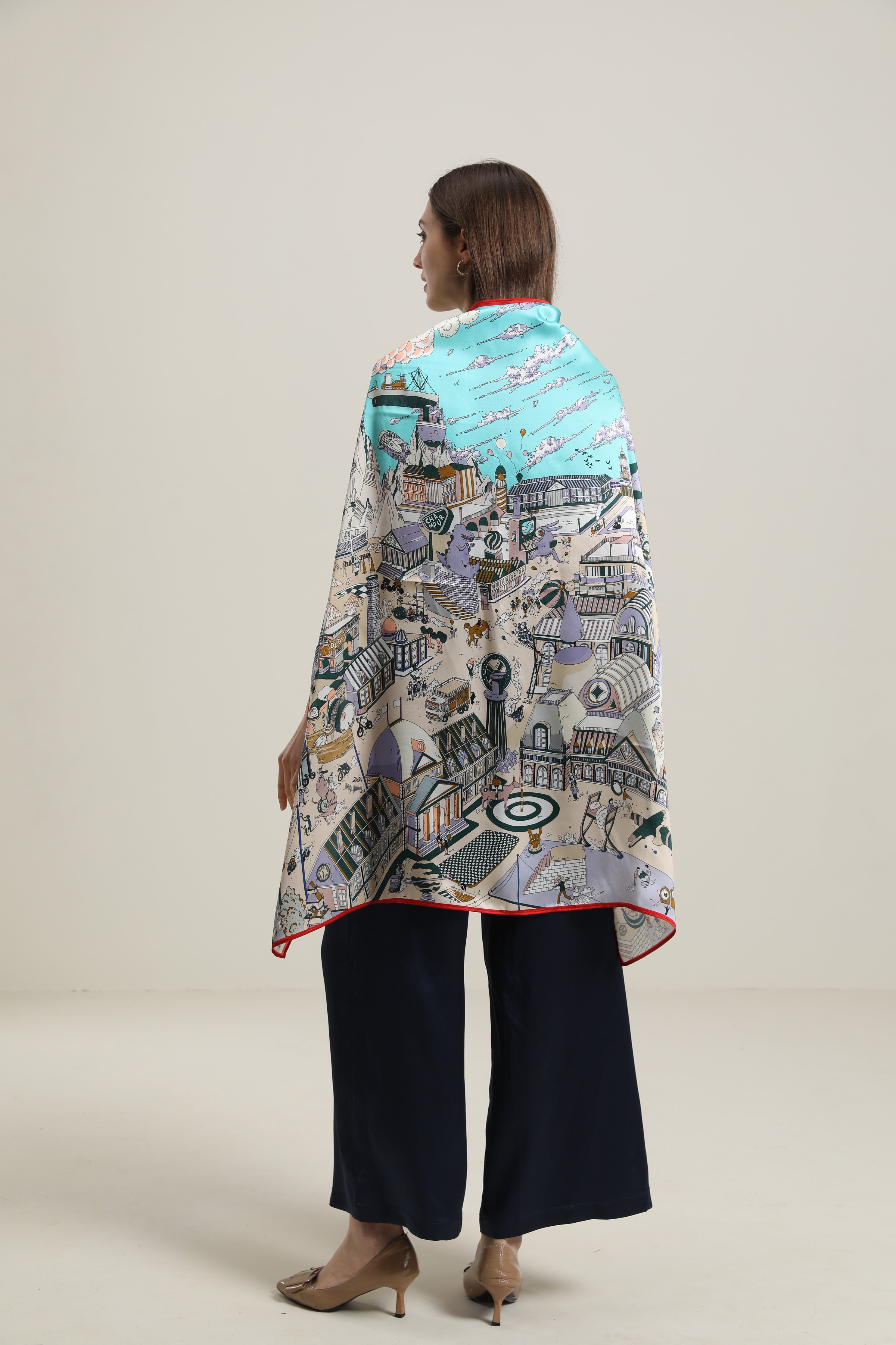 Red Piped Edges Silk Scarf