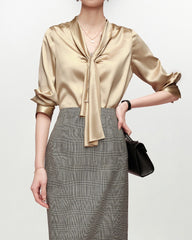 25 Momme Refined Silk Tie Front Blouse