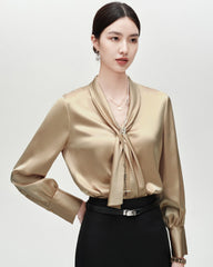 25 Momme Refined Silk Tie Front Blouse