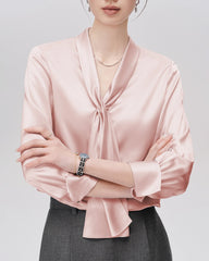 25 Momme Refined Silk Tie Front Blouse