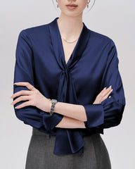 25 Momme Refined Silk Tie Front Blouse