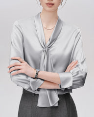 25 Momme Refined Silk Tie Front Blouse