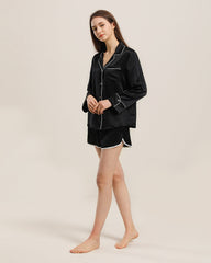 Relax Silk Shirt Shorts Pajamas Set Black