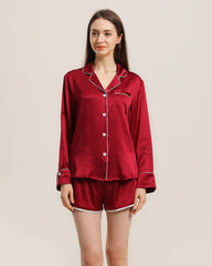 Relax Silk Shirt Shorts Pajamas Set Burgundy