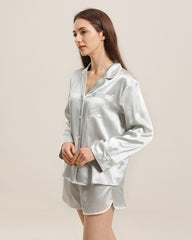 Relax Silk Shirt Shorts Pajamas Set Grey