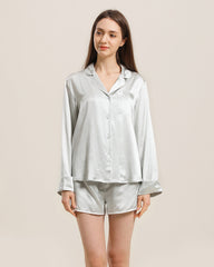 Relax Silk Shirt Shorts Pajamas Set Grey