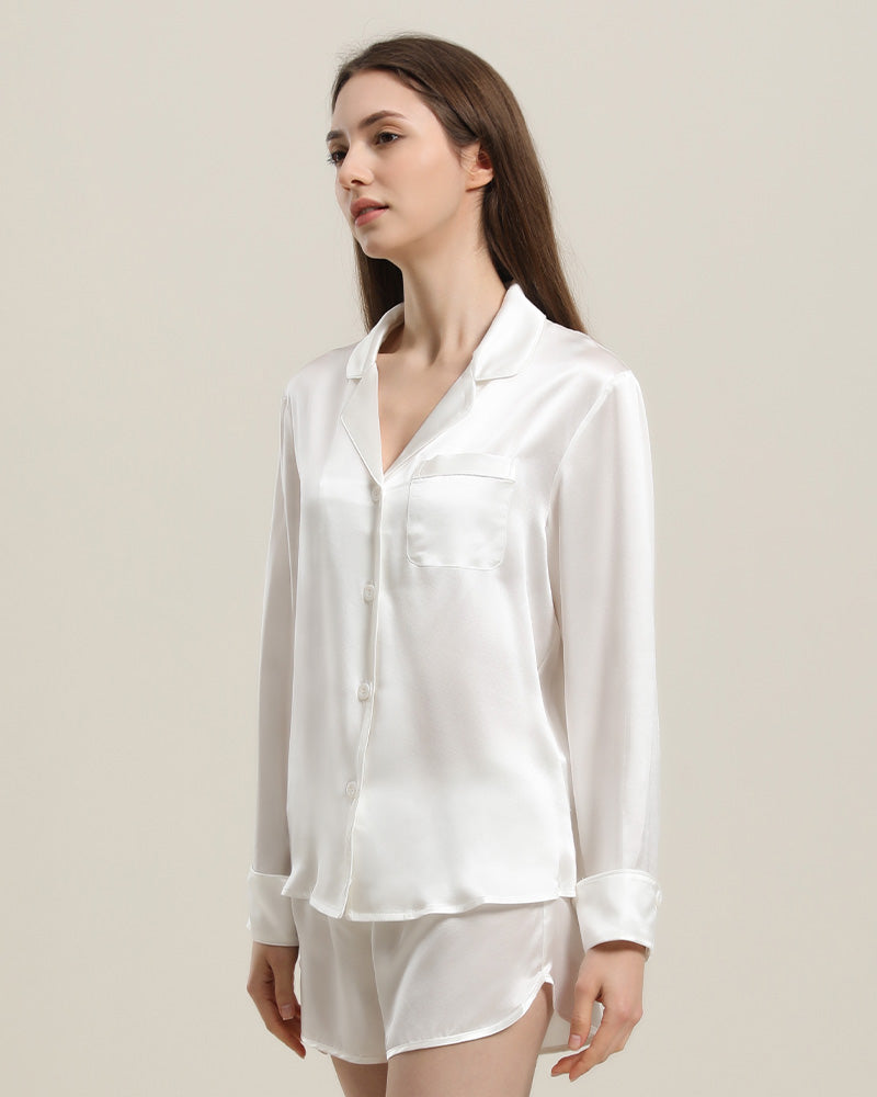 Relax Silk Shirt Shorts Pajamas Set Ivory