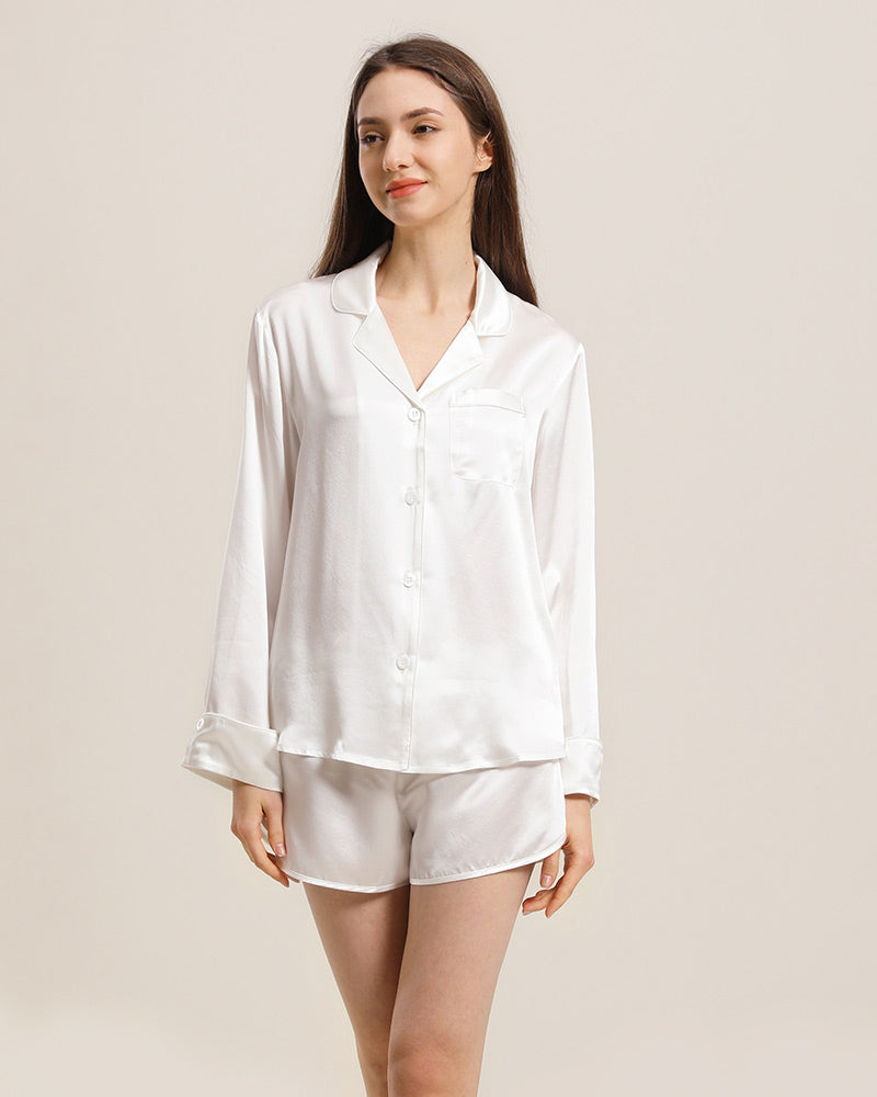 Relax Silk Shirt Shorts Pajamas Set Ivory
