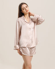 Relax Silk Shirt Shorts Pajamas Set Pink