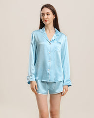Relax Silk Shirt Shorts Pajamas Set Sky Blue