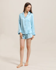 Relax Silk Shirt Shorts Pajamas Set Sky Blue