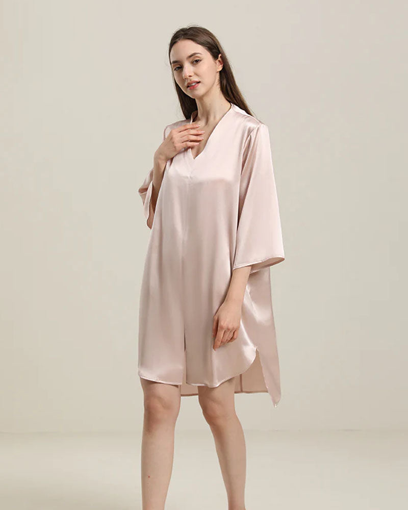Relaxed 3/4 Sleeve Silk Nightgown Pink