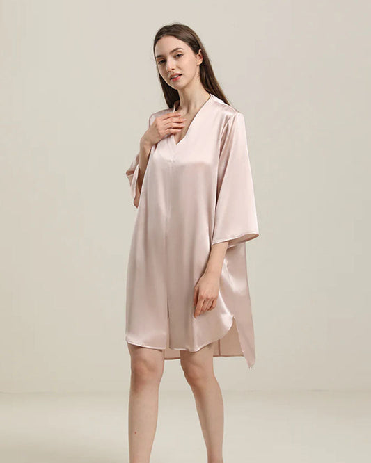 Relaxed 3/4 Sleeve Silk Nightgown Pink