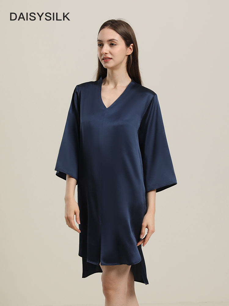 Relaxed 3/4 Sleeve Silk Nightgown Navy