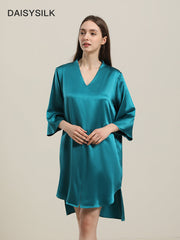 Relaxed 3/4 Sleeve Silk Nightgown Peacock Blue