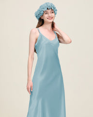 Relaxed Fit Long Silk Nightgown Haze Blue