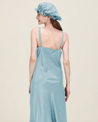 Relaxed Fit Long Silk Nightgown Haze Blue