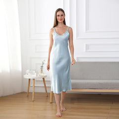 Relaxed Fit Long Silk Nightgown Sky Blue