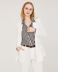 Relaxed Fit Vertical Stripe Silk Shirts Stripe