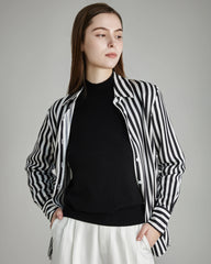 Relaxed Fit Vertical Stripe Silk Shirts Stripe