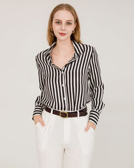 Relaxed Fit Vertical Stripe Silk Shirts Stripe