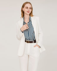 Relaxed Fit Vertical Stripe Silk Shirts Navy Stripe