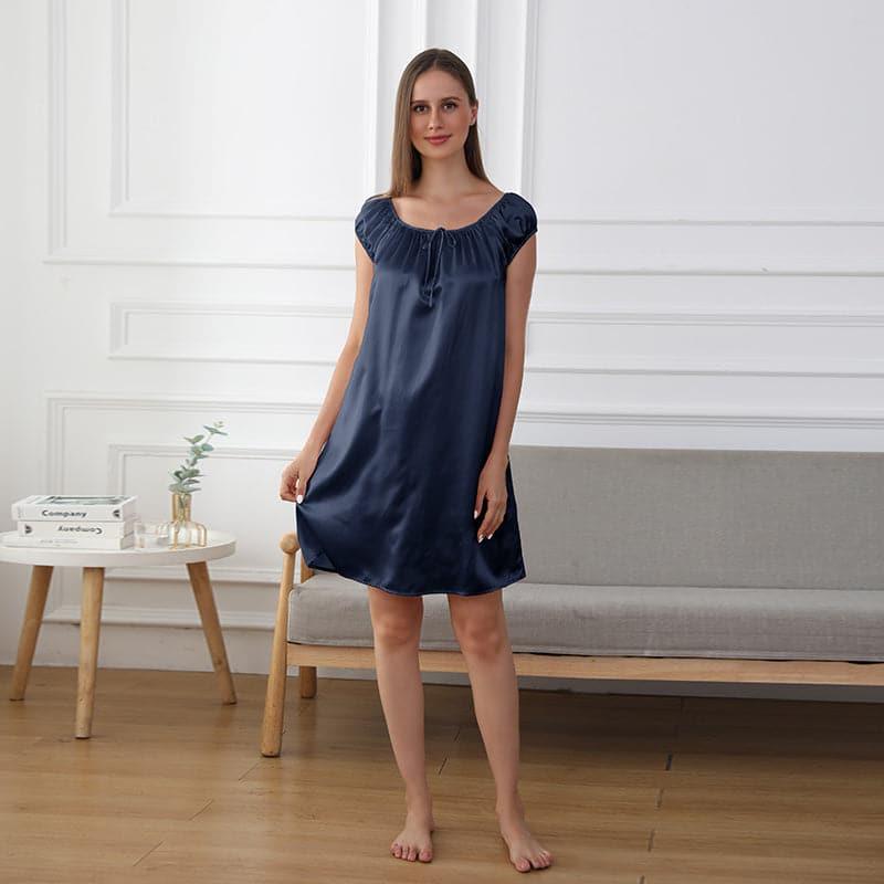 Relaxed Silk Pajamas Nightgown Nightdress Navy