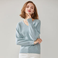Relaxed V-Neck Pure Cashmere Sweater Blue