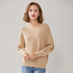 Relaxed V-Neck Pure Cashmere Sweater Camel