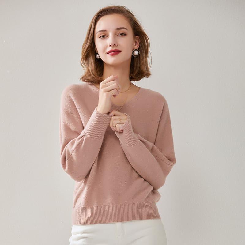 Relaxed V-Neck Pure Cashmere Sweater Pink