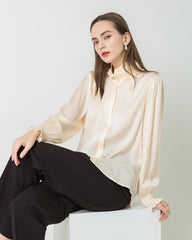 Romantic Ruffled Collar Silk Blouse Cream