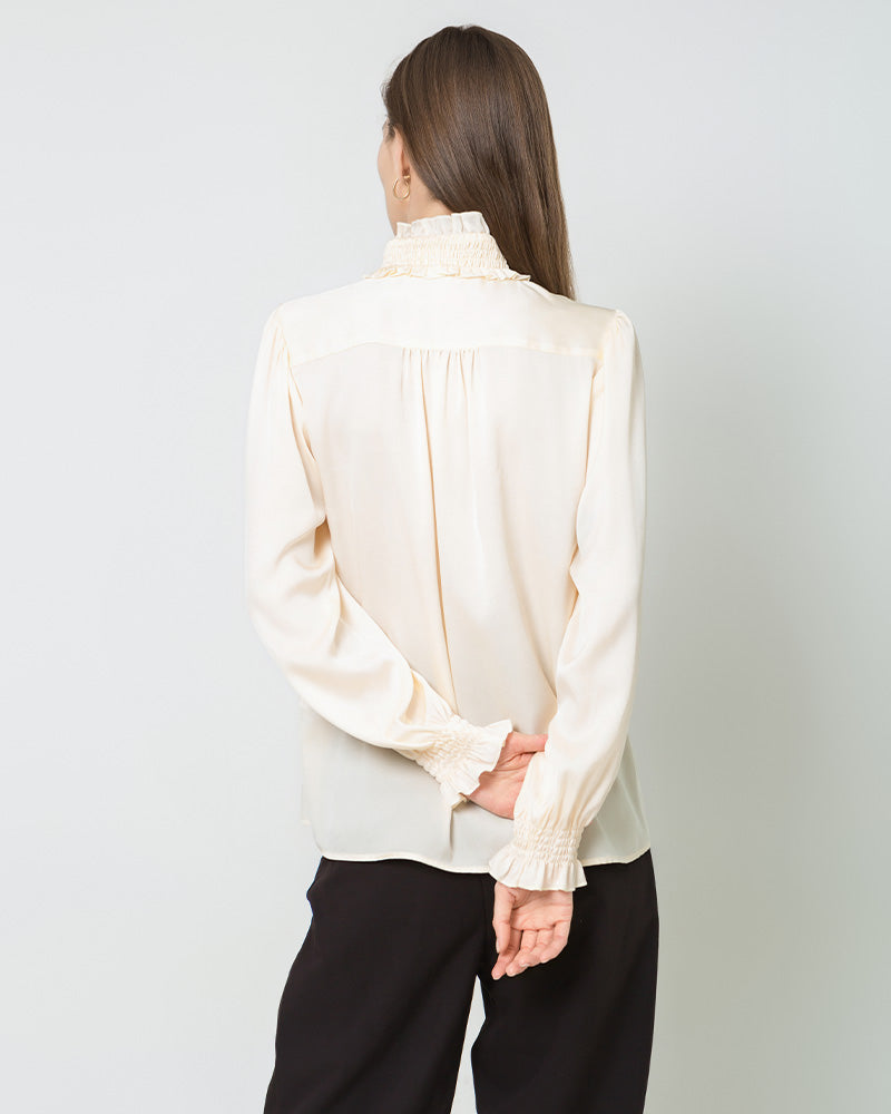 Romantic Ruffled Collar Silk Blouse Cream