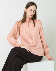Romantic Ruffled Collar Silk Blouse Pink