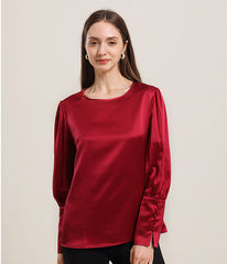Round Collar 22 Momme Silk Blouse Burgundy