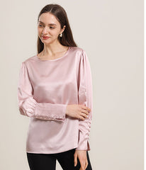 Round Collar 22 Momme Silk Blouse Pink