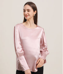 Round Collar 22 Momme Silk Blouse Pink