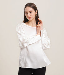 Round Collar 22 Momme Silk Blouse White