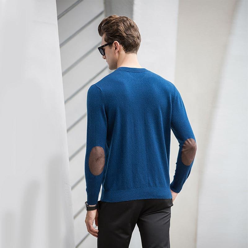 Round Neck Cashmere Sweater for Men Blue